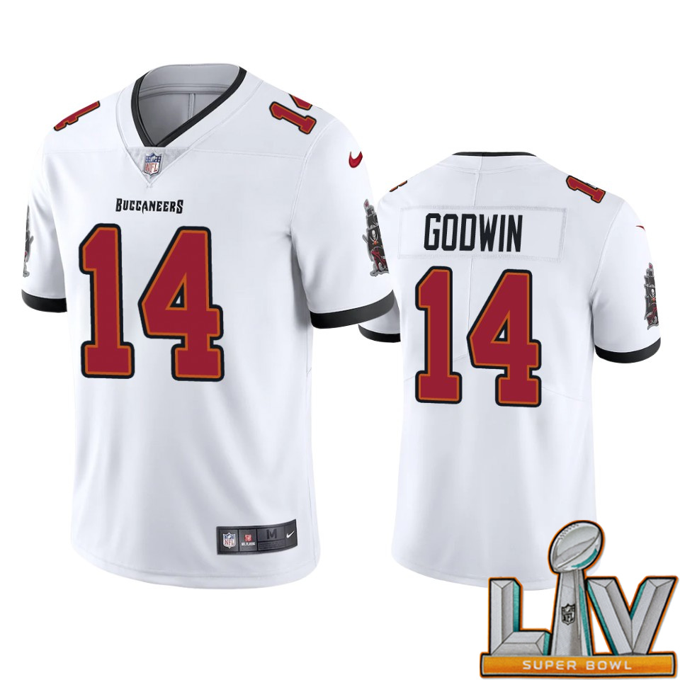 Super Bowl LV 2021 Tampa Bay Buccaneers Men Nike NFL 14 Chris Godwin White Vapor Limited Jersey